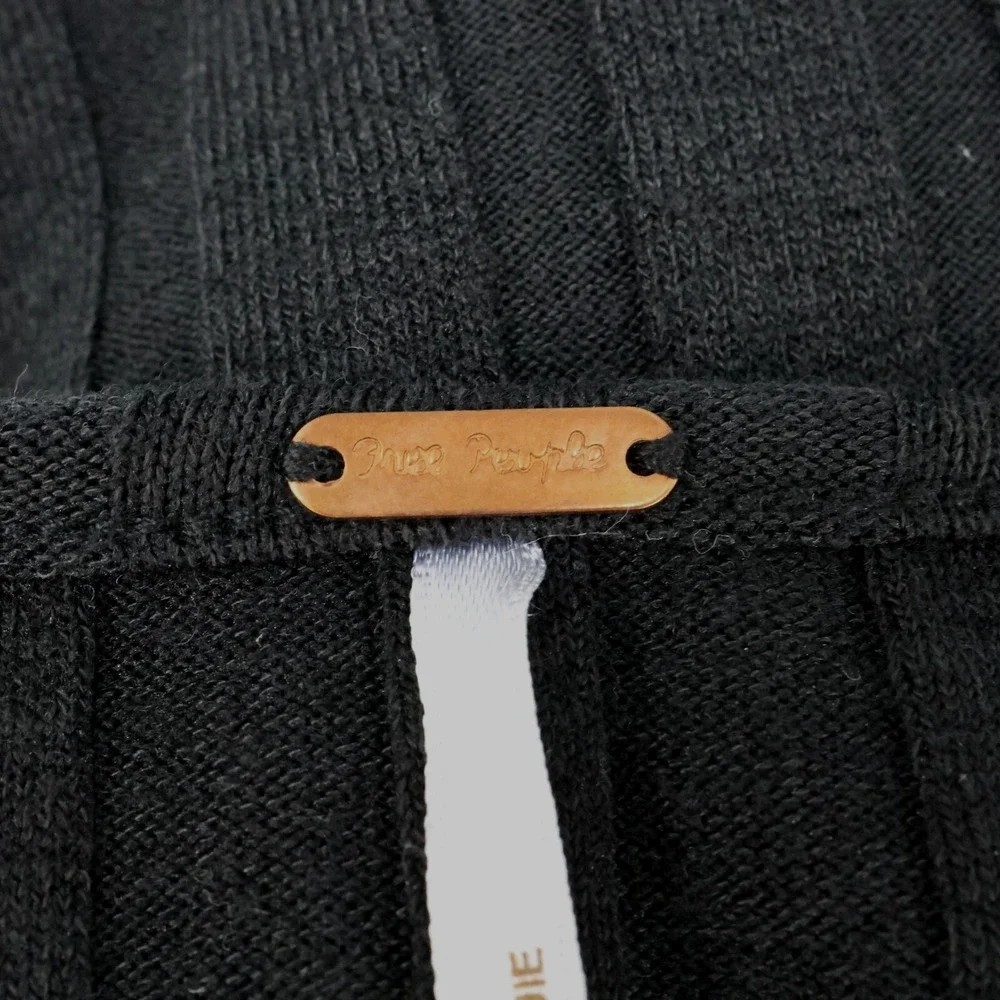 Free People Sweater Womens Medium Black Ribbed Knit Buttons Square Neck Y2K - Picture 14 of 15